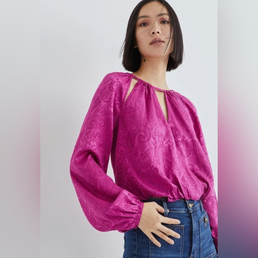 VERONICA BEARD Sionne Paisley Puff Sleeve Silk Blend Top